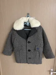 BENETTON ベネトン キッズ 子供用 ギンガムチェック ファー コート 120のサムネイル