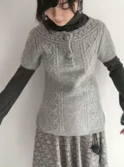 ケーブルニット 半袖カーディガン グレー