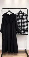 ビック襟 ロング丈ワンピース +ブークレニット ベスト まとめ 新品