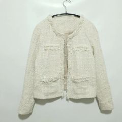 B2651【リントン】ツイード/ジャケット/フックボタン/オフホワイト 