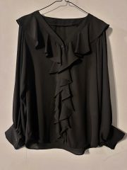 ETRO エトロ シルク＆コットン シャツ ブラウス 黒 フリル 冠婚葬祭 