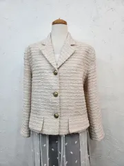 春新商品 ツイード レディース ジャケット ライトピンクGOLDボタンF