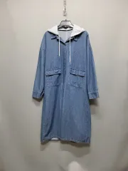 WHO フード 取り外し ルーズフィット デニム ジャケット ロング丈