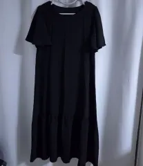 サイズ良い さらさら感 ロング丈ワンピース ブラック 新品 (マタニティ服可能)