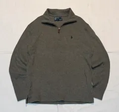 ポロ ラルフローレン ハーフジップ コットン ニット グレー