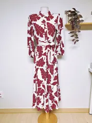 ZARA ザラ ベルト付き マキシ ロング丈ワンピース 66 バーガンディ M