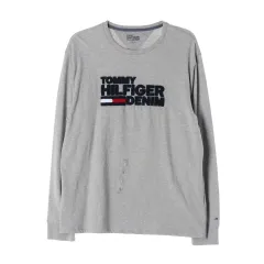 (新品) トミーヒルフィガー ブークレ ロゴ クルーネック 長袖 Tシャツ グレー L