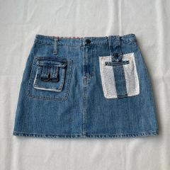 ドルチェ＆ガッバーナ デニムミニスカート 刺繍×スタッズ ダメージ加工