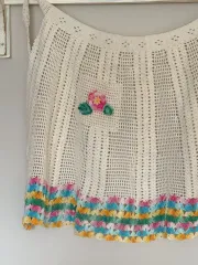 ヴィンテージ 編み エプロン(直接作成^^ ピンク 花 完了