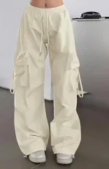 アイボリー シャーリング ワイド カーゴ ズボン