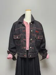 GUESS ブラック デニム ジャケット レッド スティッチ 状態良し 98%のサムネイル