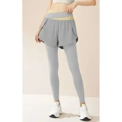 ☆ グレー ☆ Ｌ ☆ ヨガパンツ ポケットあり 10分丈 レディース スパッツ ヨガパンツ レディース スパッツ レギンス ヨガレギンス フィットネスウェア ヨガウェア トレーニングウェア スポーツウェア ショートパンツ 一体型 パンツ ポケット 10分丈