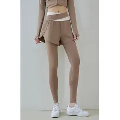 ☆ ブラウン ☆ Ｌ ☆ ヨガパンツ ポケットあり 10分丈 レディース スパッツ ヨガパンツ レディース スパッツ レギンス ヨガレギンス フィットネスウェア ヨガウェア トレーニングウェア スポーツウェア ショートパンツ 一体型 パンツ ポケット 10分丈