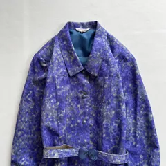 昭和レトロ パープル総柄ロングワンピース シャツカラー＆ベルト付き タックフレア 長袖