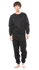 スウェット 裏起毛 メンズ レディース 上下セット 秋冬 ルームウェア M/L/LL/3L/4L/5L ゆったり シルエット 部屋着 暖かい パジャマ (L, ブラック)