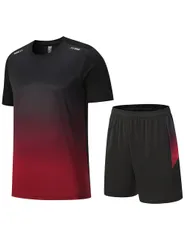 [Wisdom Leaves] スポーツウェア メンズ 上下セット 半袖tシャツ ショートパンツ ランニングウェア トレーニングウェア カジュアル 薄手 吸汗速乾 無地 通気防臭夏 部屋着 大きいサイズ black/red 3XL