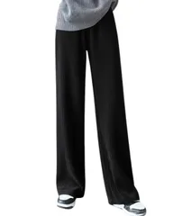 [Fiorior] ＼暖かい／【柔らかな肌触り】 裏起毛パンツ レディース コーデュロイ 裏起毛 パンツ 冬 ボトムス ストレート ロングパンツ かわいい 裏ボア 部屋着 暖かいズボン 【厚手】 ブラック M