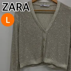 ZARA ザラ トップス 長袖 ラメニットカーディガン ホワイト レディース Lサイズ 【CT2805】