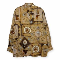 美品✨グッチ GUCCI シルクブラウス リボン 風景画 城 シェリーライン 