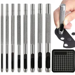 穴あけポンチ 8サイズ レザーパンチ ベルトパンチ ハトメ抜き 皮ポンチ 1mm、1.5mm、2.0mm、2.5mm、3mm、3.5mm、4mm、4.5mm 丸形 円型 打ち具 ベルトポンチ レザー クラフト 手作り 工具 革製品 DIY カッティングマット付