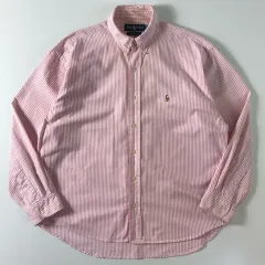 Polo ポロ ラルフローレン 90s 刺繍 コットン ピンク ストライプ シャツ