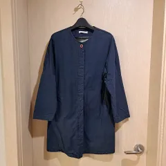ネイビーCOLOR ロングカーディガン型 シャツ サイズL