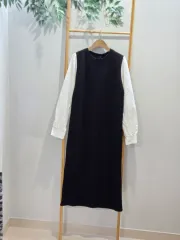 ブラック ニット ロング ONE PIECE シャツ パフスリーブ