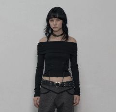 試着済、タグの紐裁断済み】ANDREA&Co. レースオフショルニット グレー