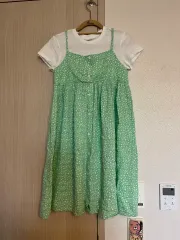 140) グリーン ミント 花柄 ロング丈ワンピース