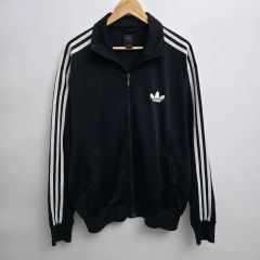 90s 銀タグ アディダス 刺繍ロゴ トラックジャケット L相当 ブラック