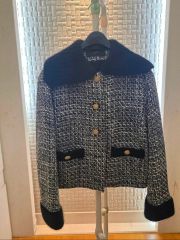 FOXEY ノーカラージャケット ネイビー 新品 丸襟 女優襟 ツイード
