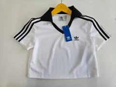 アディダス アディカラー フットボール ジャカード Vネック クロップド ポロシャツ 白 M