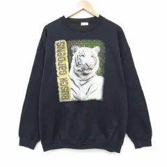 XL/古着 TULTEX 長袖 スウェット メンズ 90年代 90s ホワイトタイガー クルーネック 黒 26apr07