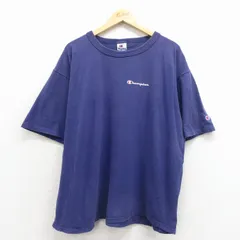 XL/古着 チャンピオン champion 半袖 ビンテージ Tシャツ メンズ 90年代 90s ワンポイントロゴ 大きいサイズ コットン クルーネック USA製 紺 26apr07