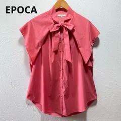 EPOCA エポカ ストレッチボウタイブラウス フレンチスリーブ リボンタイ 40 L ピンク 半袖 シャツ ストレッチ フリル 春夏 綿混 定価3,9万円 極美品