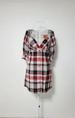 チェックシャツ ファーパフワンピース