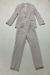新品 アマカ トリアセテートコンパクトノーカラースーツ38洗濯可薄灰