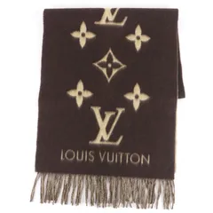美品☆LOUIS VUITTON ルイヴィトン 401486 エシャルプ・レイキャビック カシミヤ100％ モノグラム フリンジ付 マフラー ブラウン 正規品 レディース