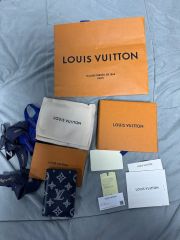極美品】LOUISVUITTONモノグラム ポケットチーフ ブルー フランス製