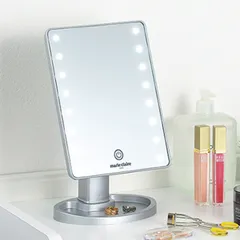 卓上ミラー LEDライト付き 回転 マリ・クレール スタンドミラー （ 鏡 ミラー LEDライト USB給電 タッチセンサー LEDミラー 卓上 角度調節 マリクレール シンプル トレー付き )のサムネイル
