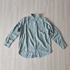 US M) 体感XL 105 ポロラルフローレン ヴィンテージ シャツ 長袖 グリーン チェック