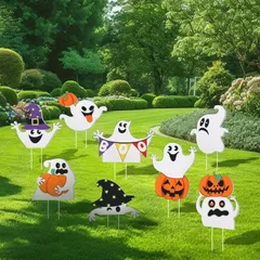 【数量限定】カボチャ ハロウィン デコレーション ハロウィン ハロウィン ゴースト 飾り 飾り カラフル ハロウィングッズ マーカー ガーティー 装飾 装飾 ハロウィーン プラスチック おばけ 置物 庭 8枚セット 屋外のサムネイル