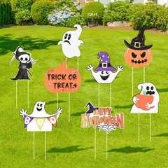 【在庫処分】ハロウィン ハロウィン デコレーション 杭付き ヤードサイン 防水 置物 看板 カボチャ 装飾 幽霊 ハロウィーン 死神 8枚セット ハロウィングッズ 屋外 庭/玄関周り/ベランダ/パーティー用 飾りのサムネイル