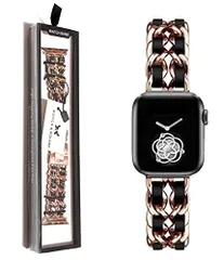 Royce&Roland Apple watch チェーンベルト おしゃれ アップルウォッチ 時計 バンド (合皮レザー シルバー メタル) レディース メンズ ギフト プレゼント (40mm 41mm 42mm, ローズゴールド/ブラック)K