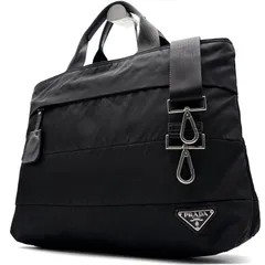 美品 PRADA プラダ テスート 2WAY トートバッグ ブリーフケース ビジネスバッグ ナイロン レザー ブラック 黒 A4 PC 肩掛け 大容量 旅行 出張 通学 白タグ 三角ロゴ プレート メンズ レディース ユニセックス