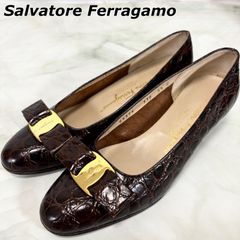 訳あり】Ferragamo フェラガモ ヴァラ クロコ型押し パンプス レザー