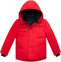 CXYP キッズ ダウンコート ダウン90 ジャケット フード付き 男の子 女の子 ショート丈 防寒 防風 アウター おしゃれ (レッド,  110)