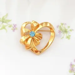 Avon　Pick Your Birthstone Heart Pin　エイボン　ゴールドトーン　アクアマリンブルー　ラインストーン　ハート　ブローチ