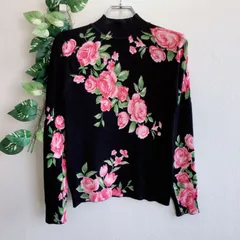 美品✨  セントヘレナ St.HELENA ニット 長袖  花柄 ブラック 総柄 ハイネックトップス フェミニン ストレッチ 薄手 伸縮性 上品 インナーのサムネイル