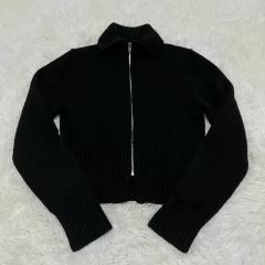alo yoga スカラー ニット フルジップ クロップドジャケット ブラックS